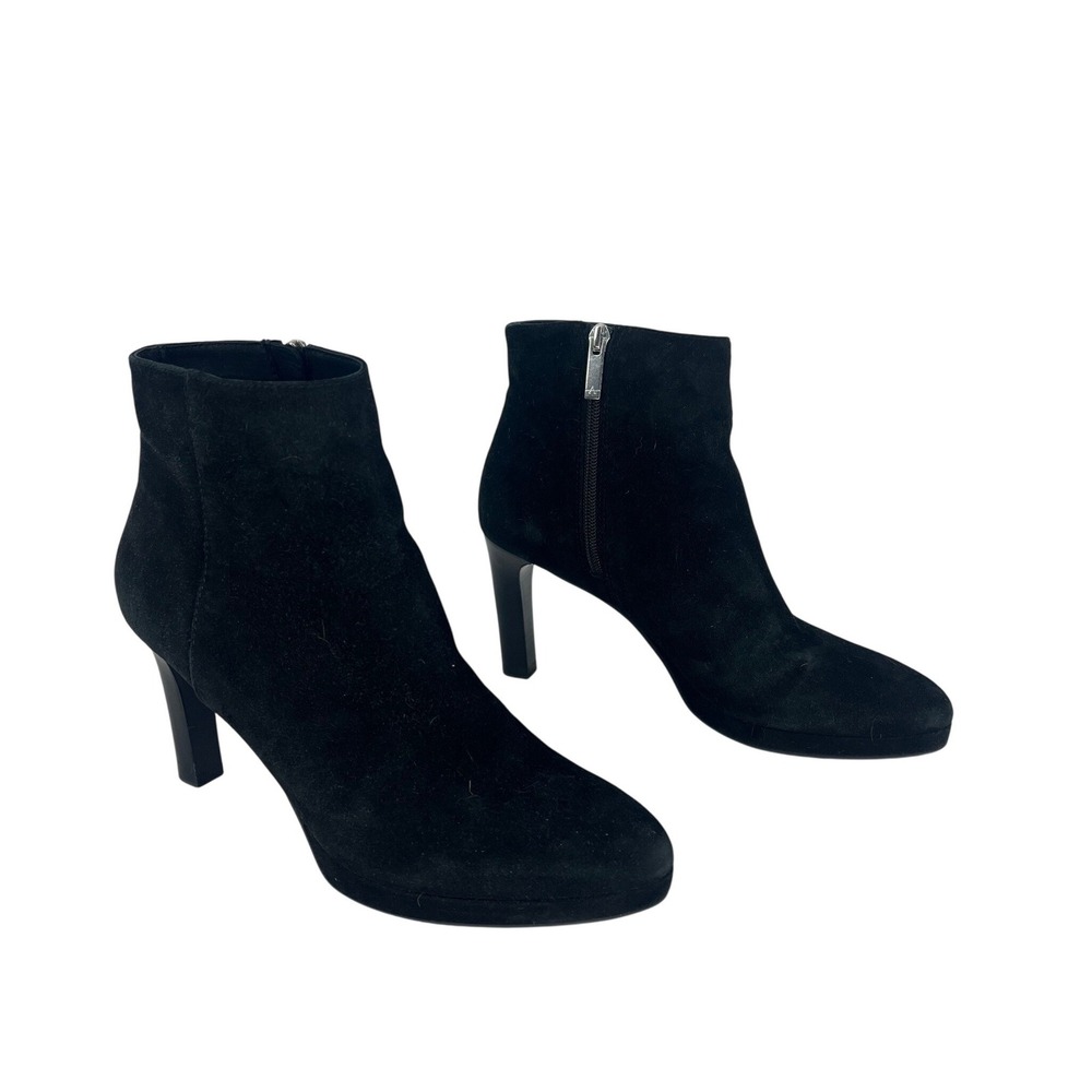 Aquatalia Black Suede Platform Ankle Boots Almond Toe Size 9 - Picture 2 of 12
